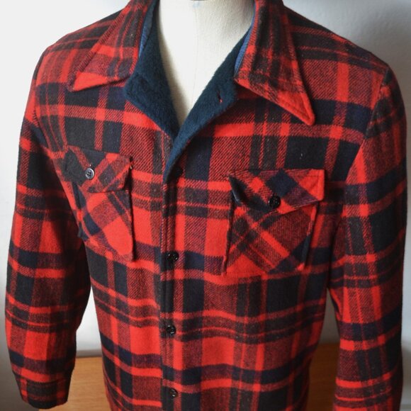 Wool CPO Jacket/ Plaid Shirt Jacket/ Man Made Fur Lining/ Vintage Hunting Jacket - Picture 7 of 10